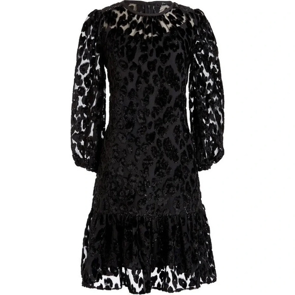 J Crew Flutter Hem Drop Waist Leopard Print Shimmer Velvet Burnout Dress Sz 2T - Picture 1 of 12
